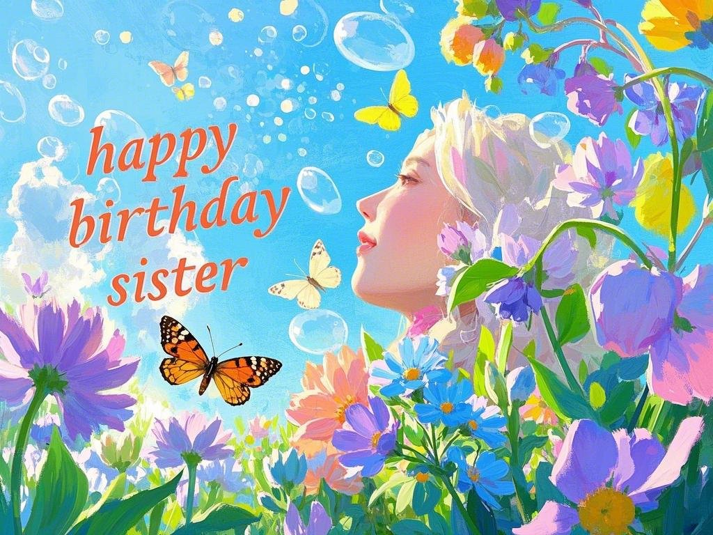 happy birthday sister images with butterflies and flowers