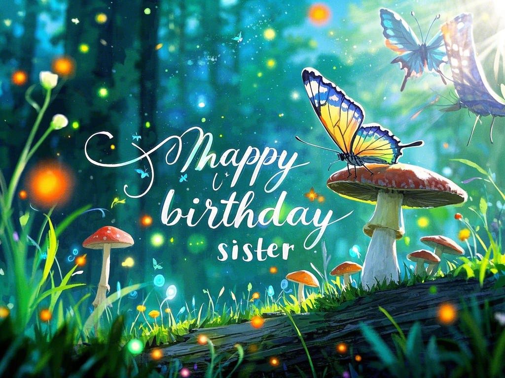 happy birthday sister images with butterflies and flowers