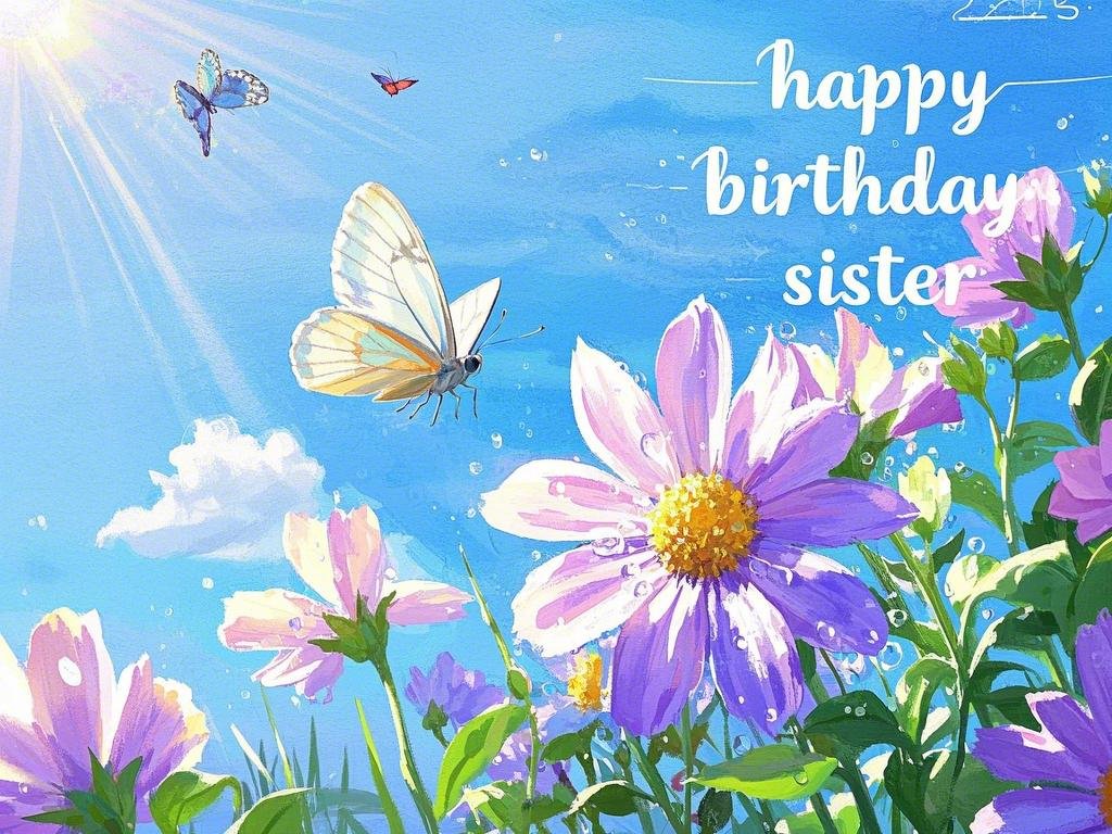 happy birthday sister images with butterflies and flowers