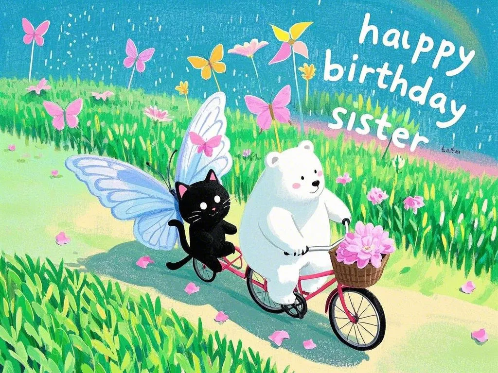 cartoon happy birthday sister images with butterflies