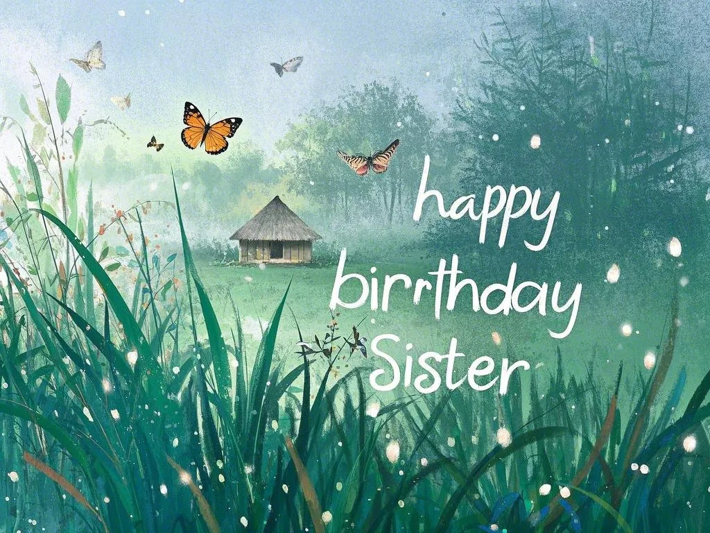 watercolor happy birthday sister images with butterflies