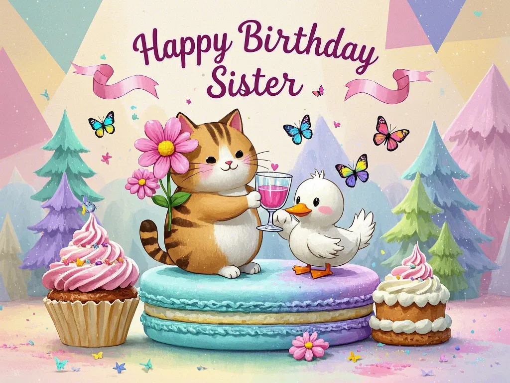 happy birthday sister images with butterflies and birthday cake
