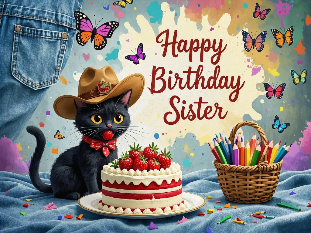 happy birthday sister images with butterflies and birthday cake