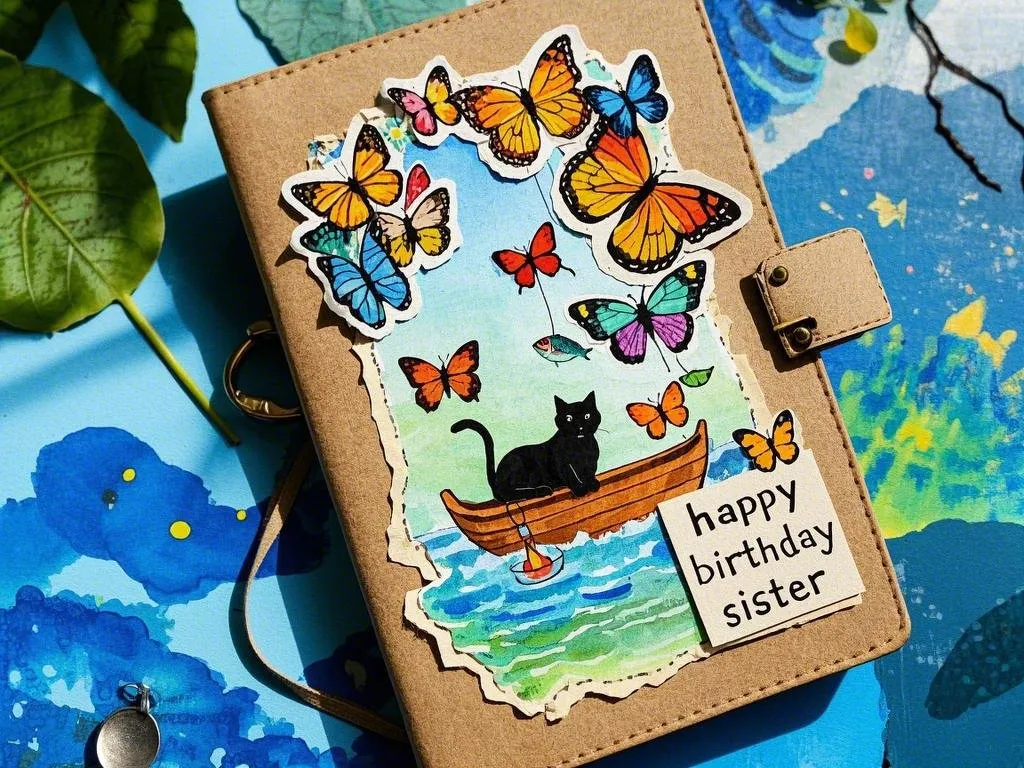 vintage style happy birthday sister images with butterflies