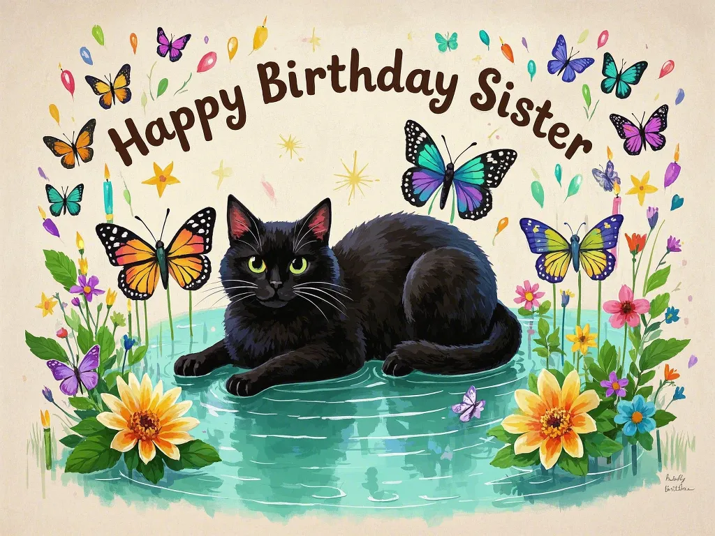 vintage style happy birthday sister images with butterflies