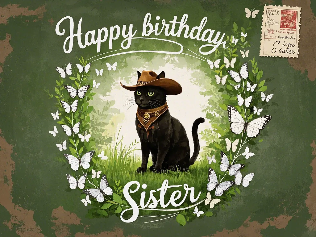 vintage style happy birthday sister images with butterflies