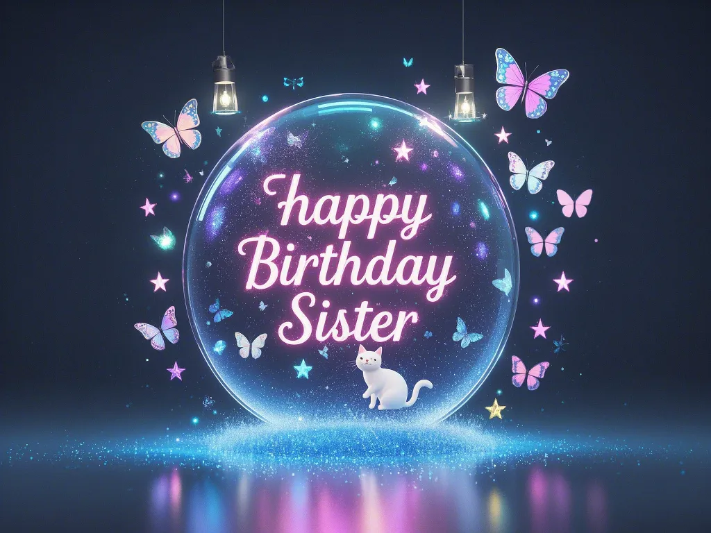 happy birthday sister images with butterflies and fairy lights