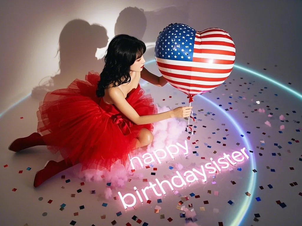 happy birthday little sister with american flag balloons gif