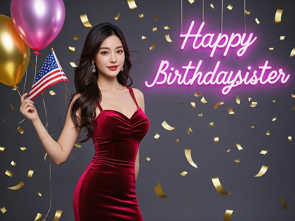 happy birthday little sister with american flag balloons gif