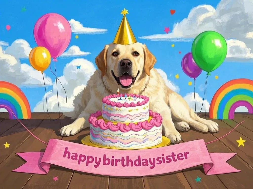 funny labradors wearing party hats with happy birthday sister banners images