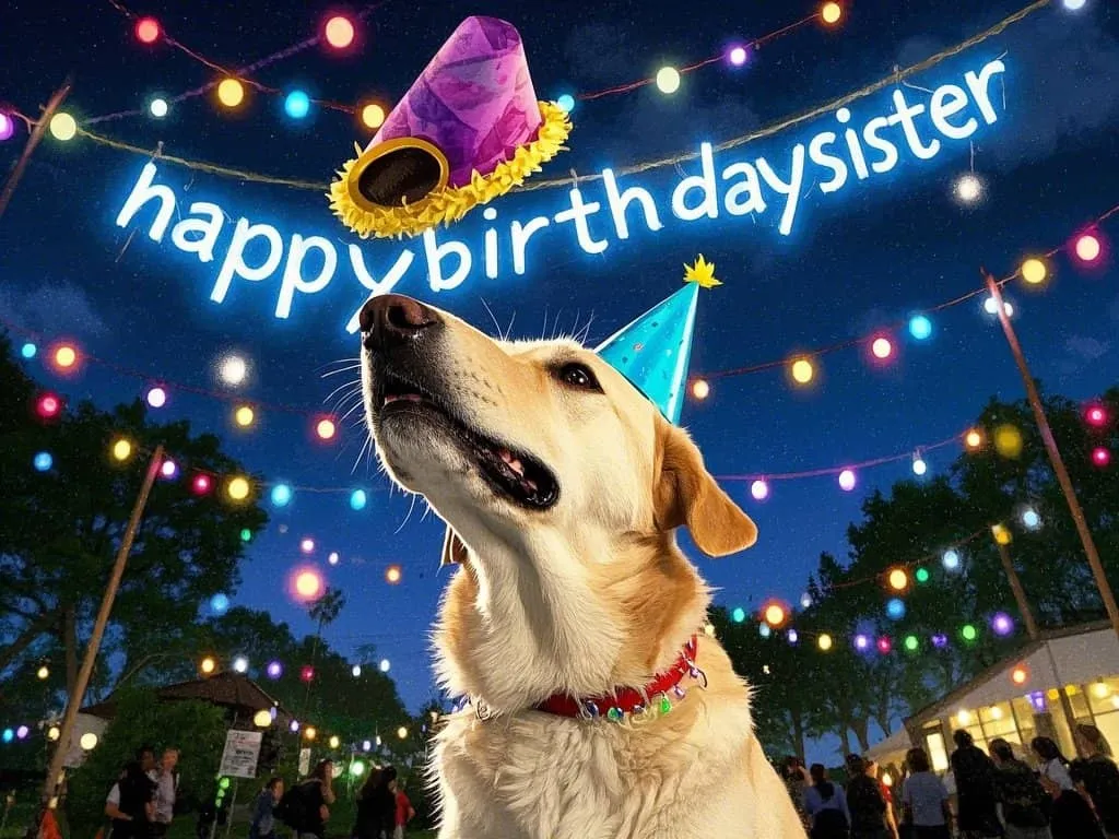 funny labradors wearing party hats with happy birthday sister banners images