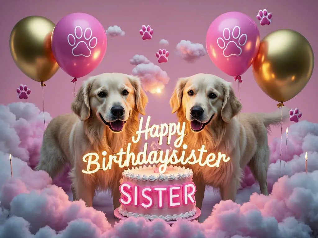 personalized sister birthday images with custom dog portrait and paw prints