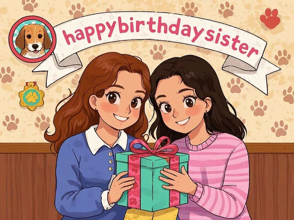 personalized sister birthday images with custom dog portrait and paw prints