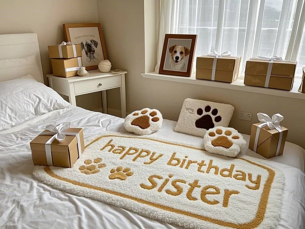 personalized sister birthday images with custom dog portrait and paw prints