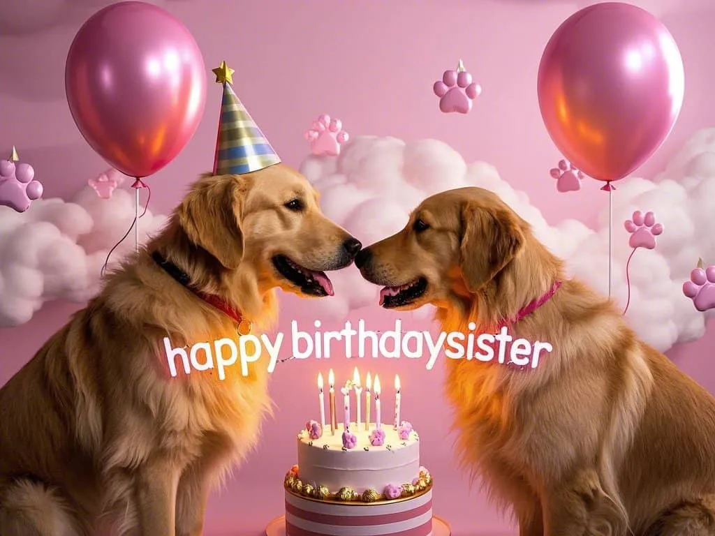 personalized sister birthday images with custom dog portrait and paw prints