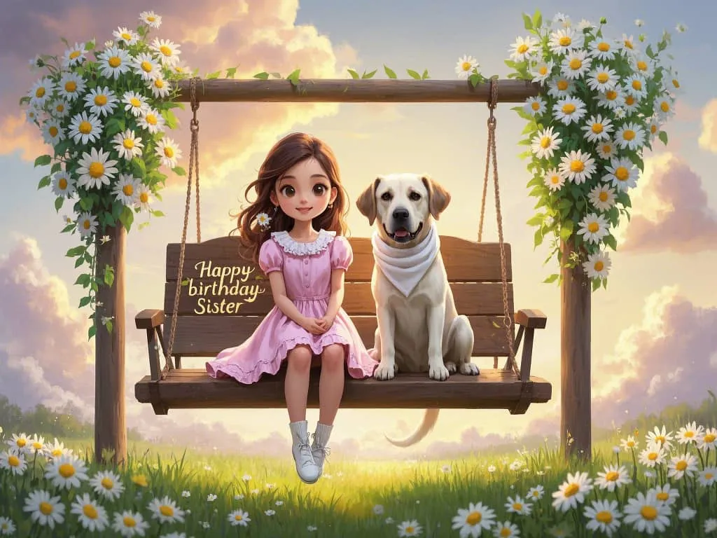 heartwarming outdoor birthday images sister and labrador retriever in park