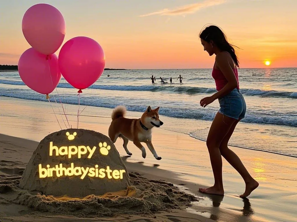 joyful sister birthday images with dog paw print confetti and balloons