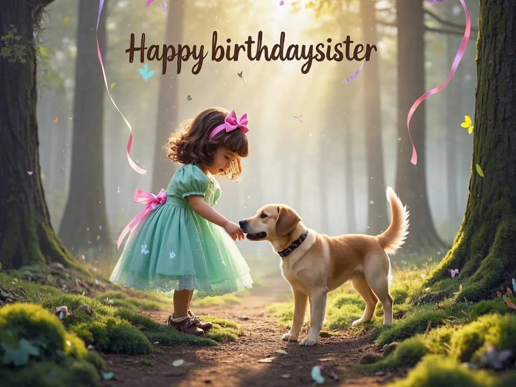 joyful sister birthday images with dog paw print confetti and balloons
