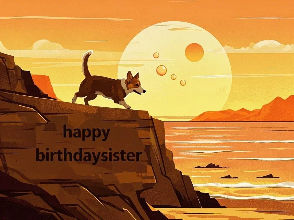 minimalist happy birthday sister images with dog silhouette at sunset