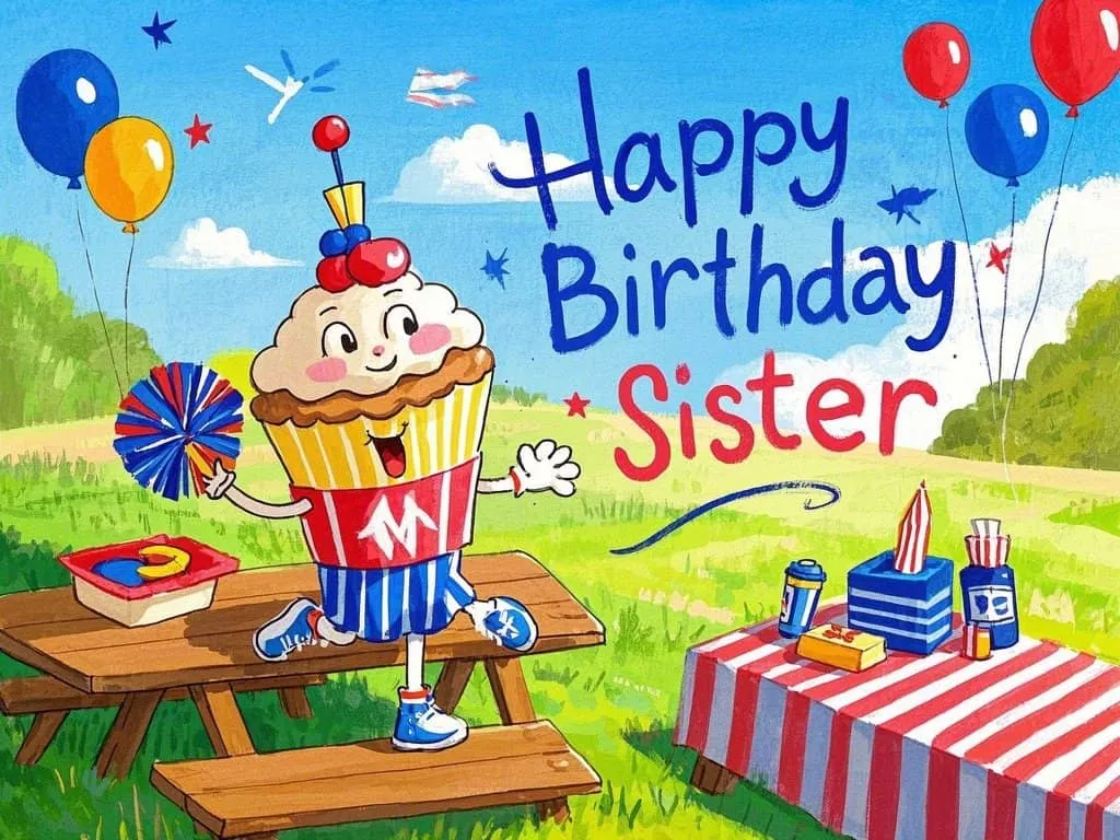 happy birthday little sister with red, white, and blue cupcakes gif