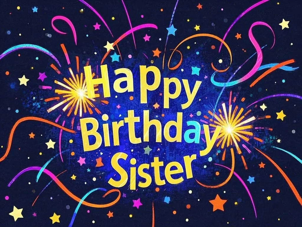 little sister celebrating birthday with fireworks in the background gif