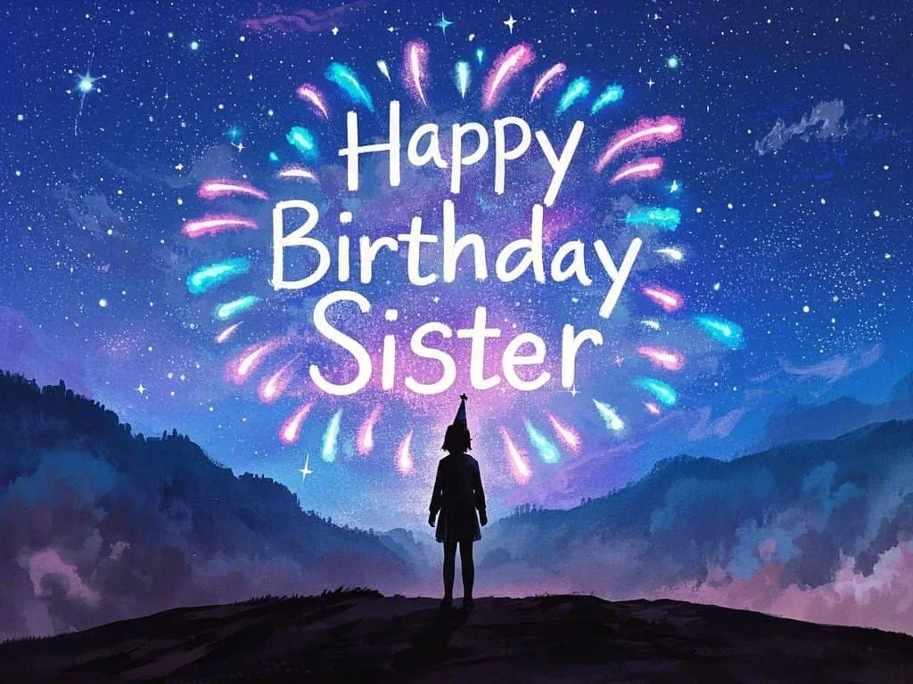 little sister celebrating birthday with fireworks in the background gif
