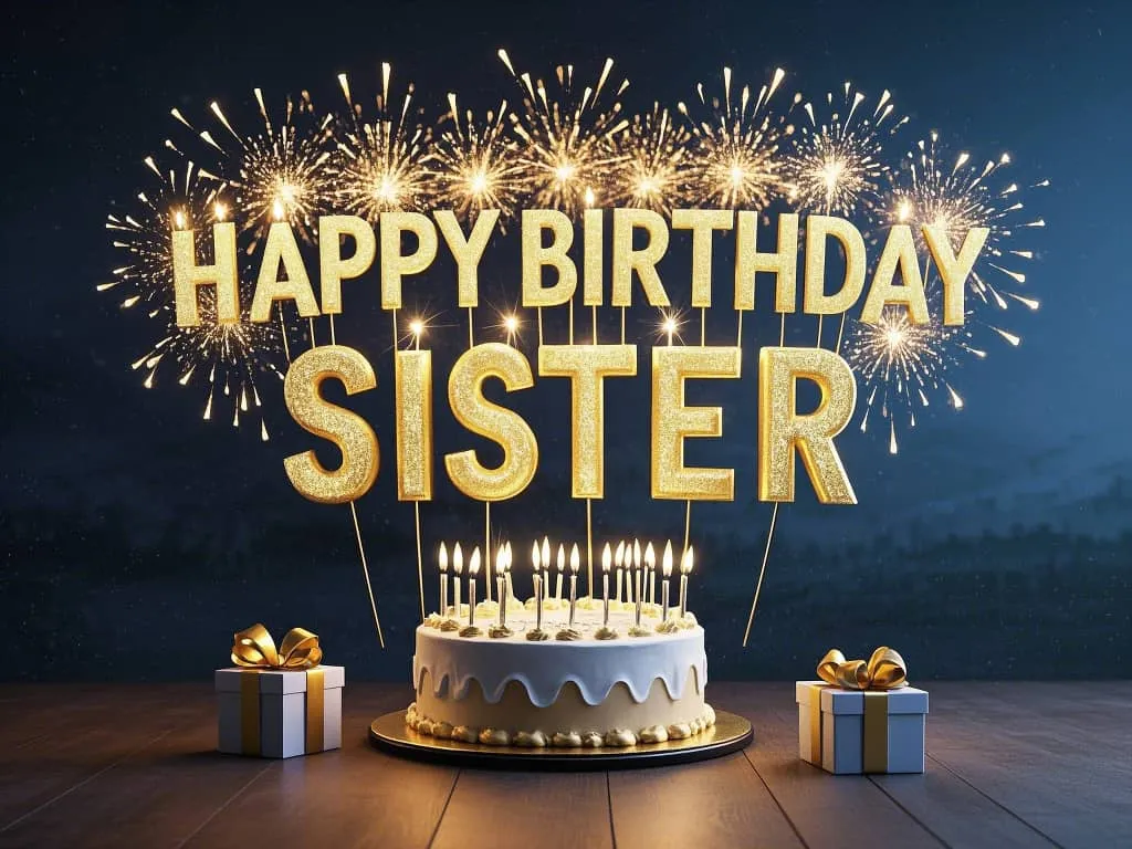 little sister celebrating birthday with fireworks in the background gif