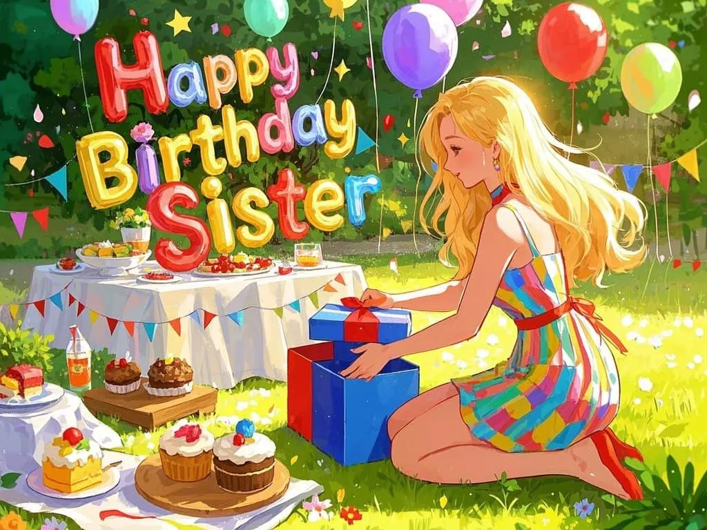 little sister opening birthday gifts with patriotic decor gif