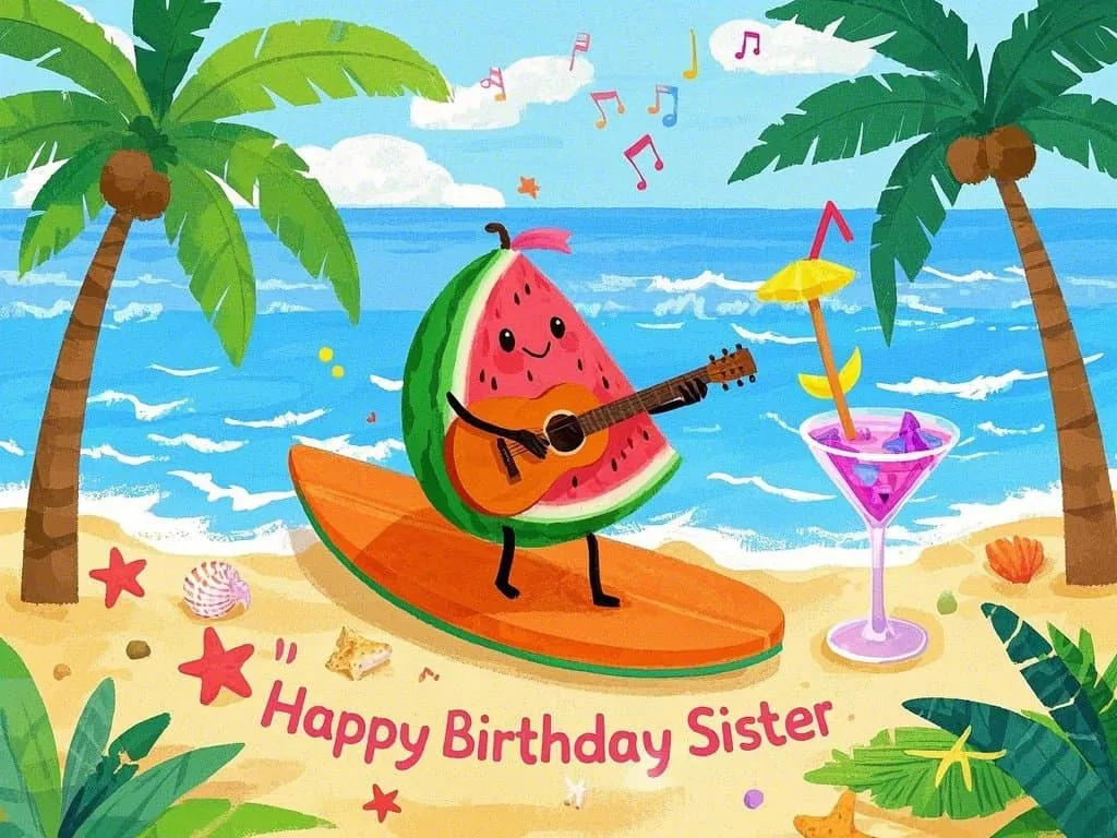 american style beach party happy birthday sister meme sweet