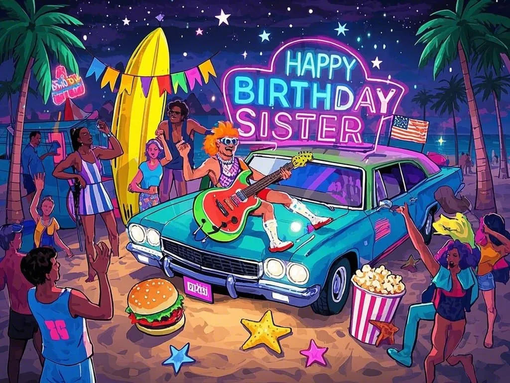 american style beach party happy birthday sister meme sweet
