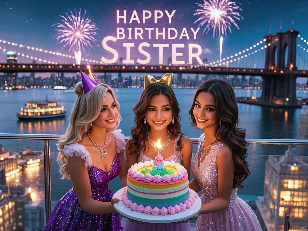 happy birthday sister meme sweet with nyc skyline elements