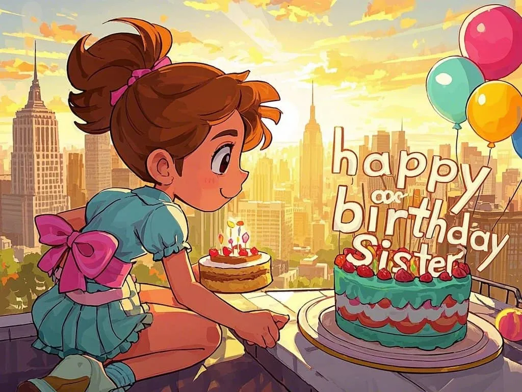 happy birthday sister meme sweet with nyc skyline elements