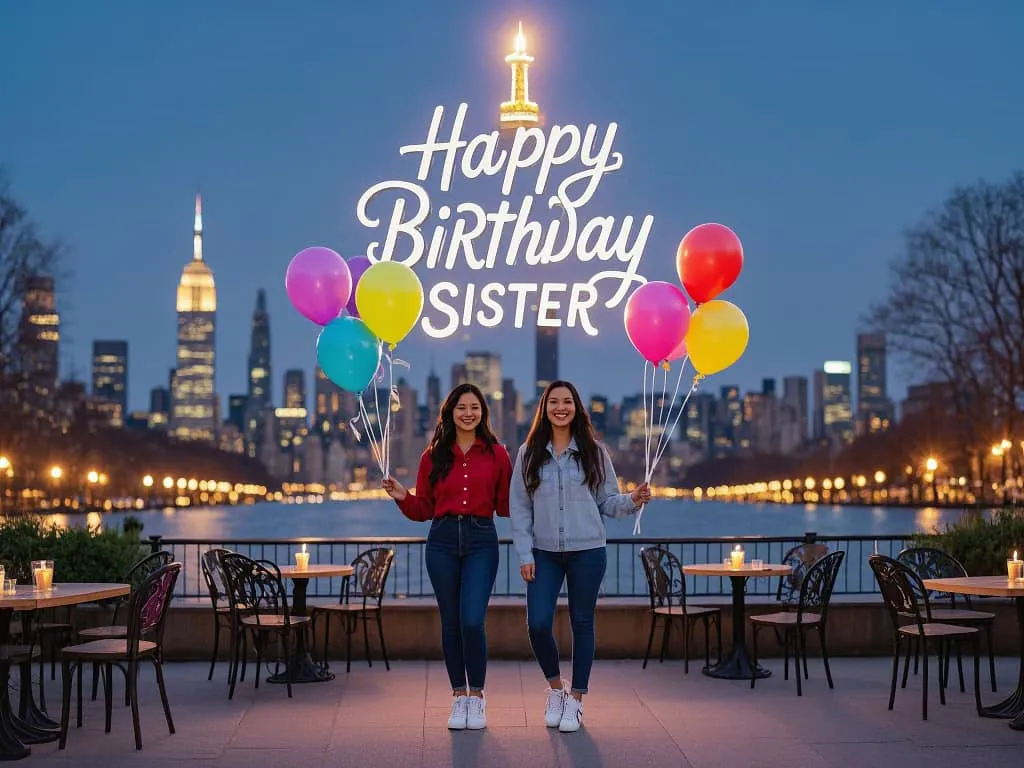 happy birthday sister meme sweet with nyc skyline elements