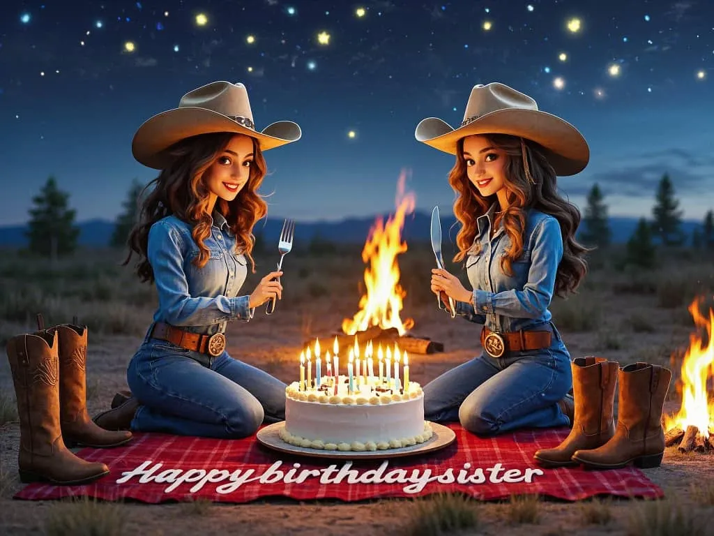 happy birthday sister meme sweet with american cowboy hats