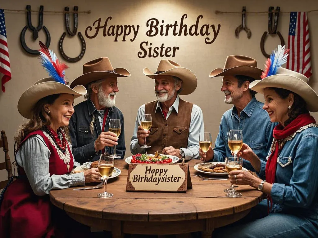 happy birthday sister meme sweet with american cowboy hats