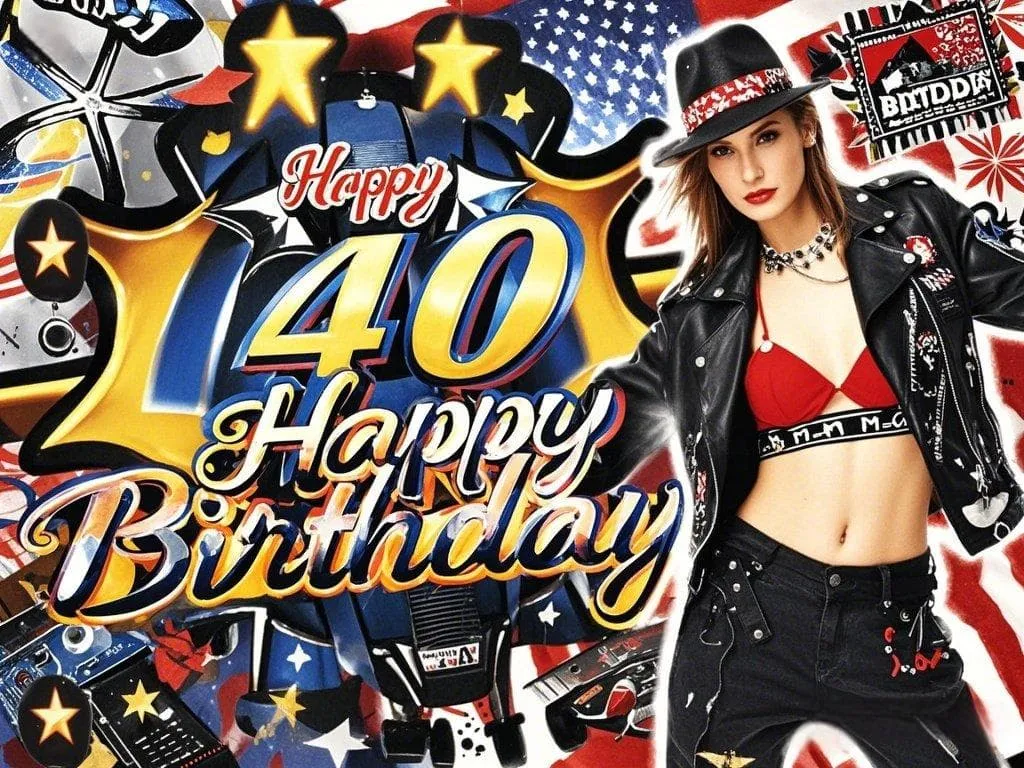 rocking sister 40th birthday wishes with cool american stylised pictures