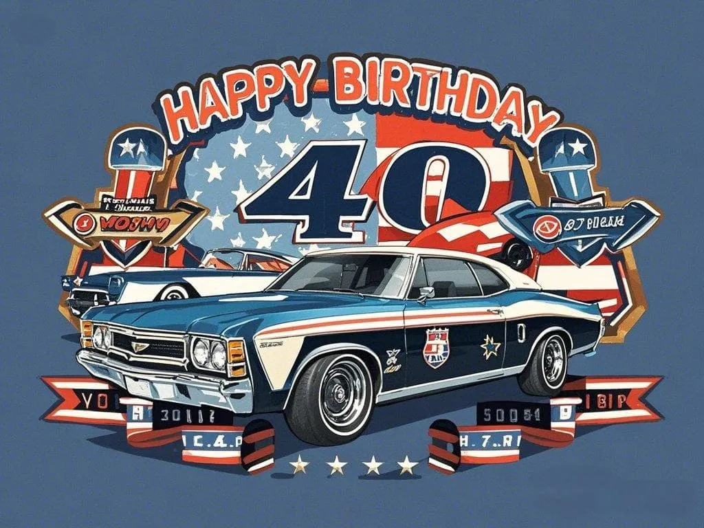 happy 40th birthday to my sister with a car culture picture that is full of americana