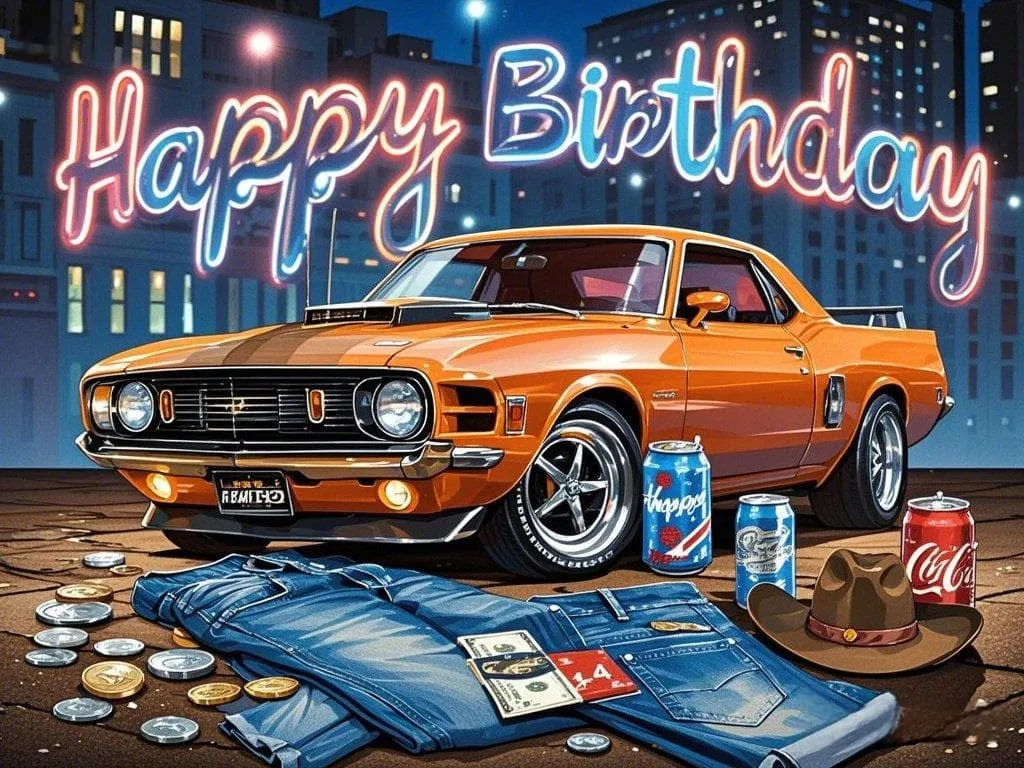 happy 40th birthday to my sister with a car culture picture that is full of americana